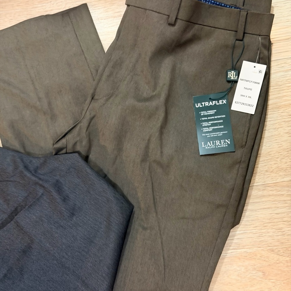 Two pairs Lauren Ralph Lauren Men’s Dress Pants in Taupe and Charcoal Gray - Picture 4 of 5